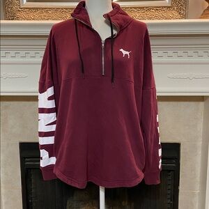Victoria's Secret Pink Varsity Quarter Zip Mock Neck Pullover in Burgundy
